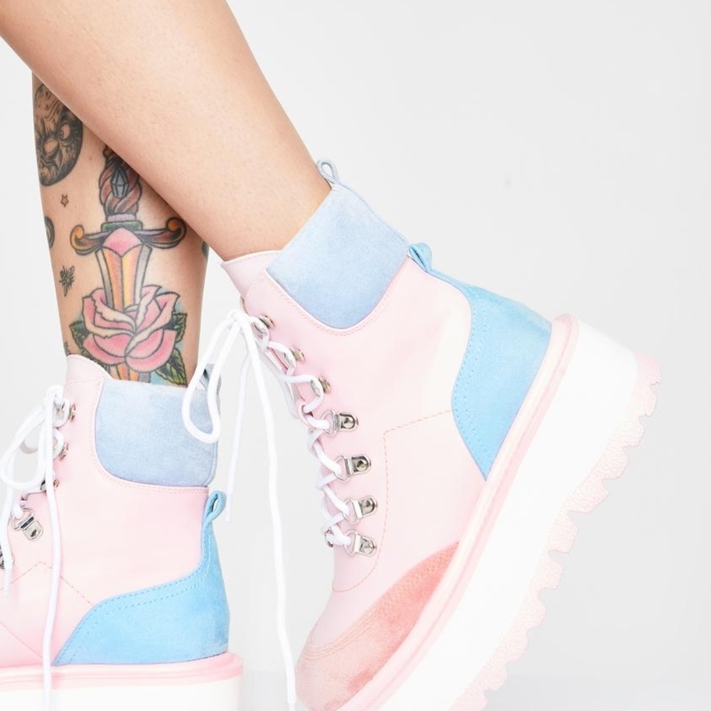 Koi Dolls Kill Hydra Matrix Kawaii Pastel Pink Lace Up Boots